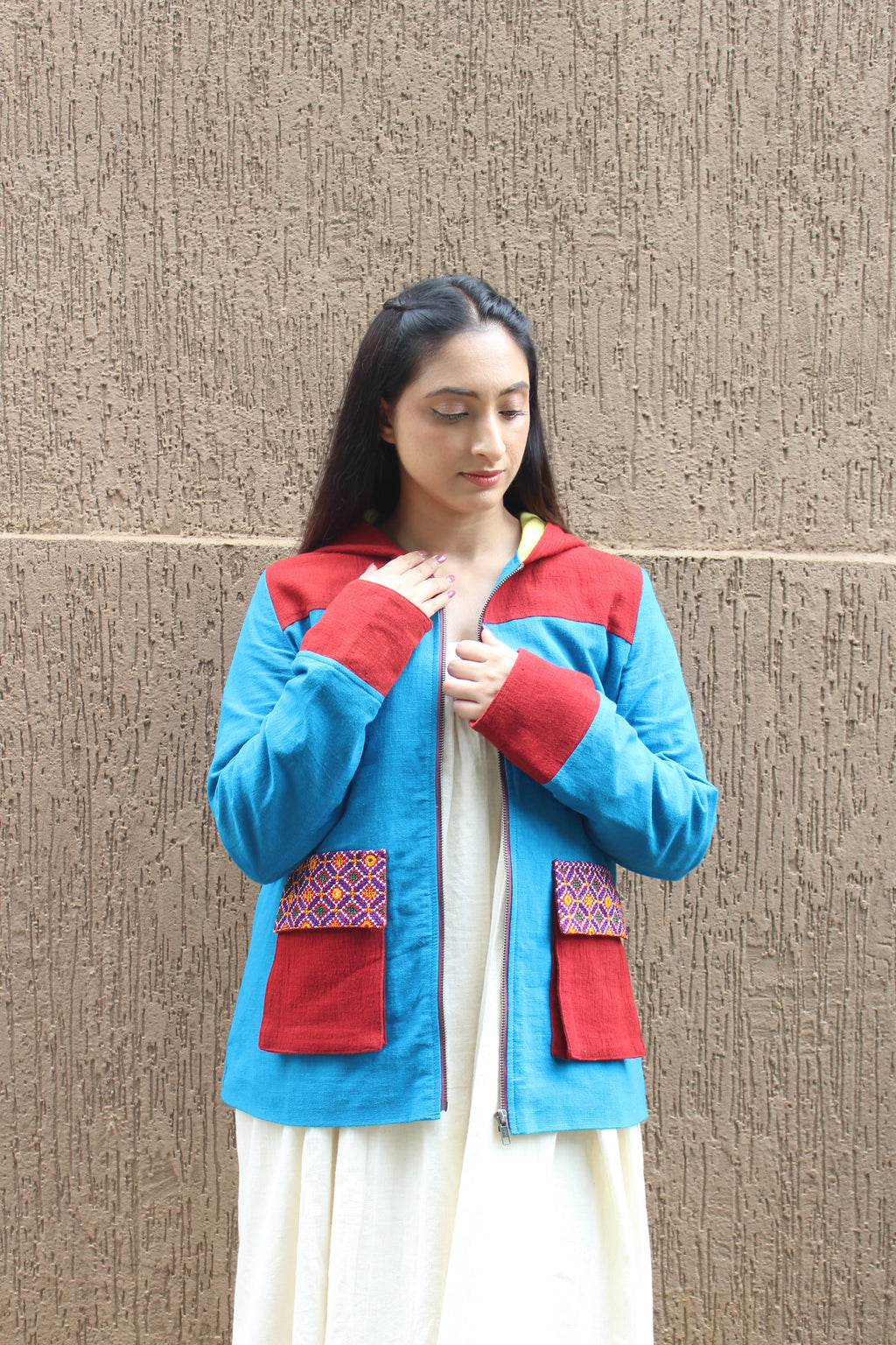 Color Block Jacket in Blue and Red