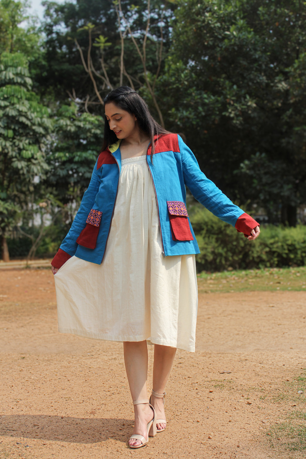 Color Block Jacket in Blue and Red