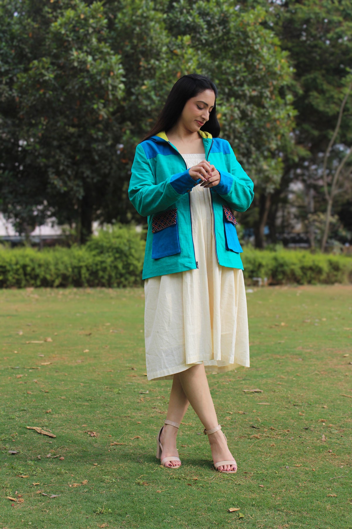 Color Block Jacket in Green and Blue