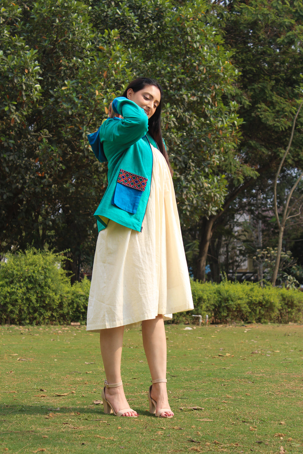 Color Block Jacket in Green and Blue