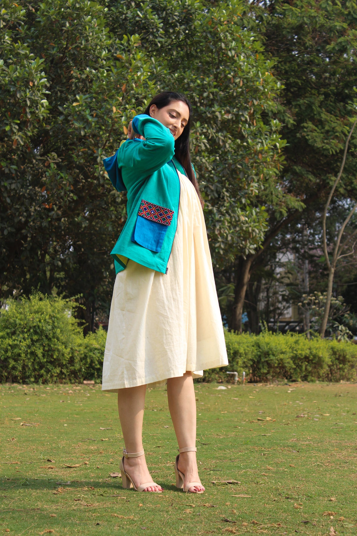 Color Block Jacket in Green and Blue